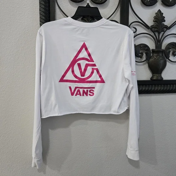 Vans Tops Vans White Long Sleeve Crop Top With Pink Logo